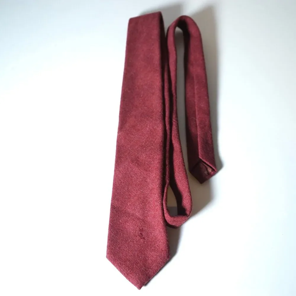 Yves Saint Laurent Vintage Heather Mist Neck Tie Italy Red Monogram Logo